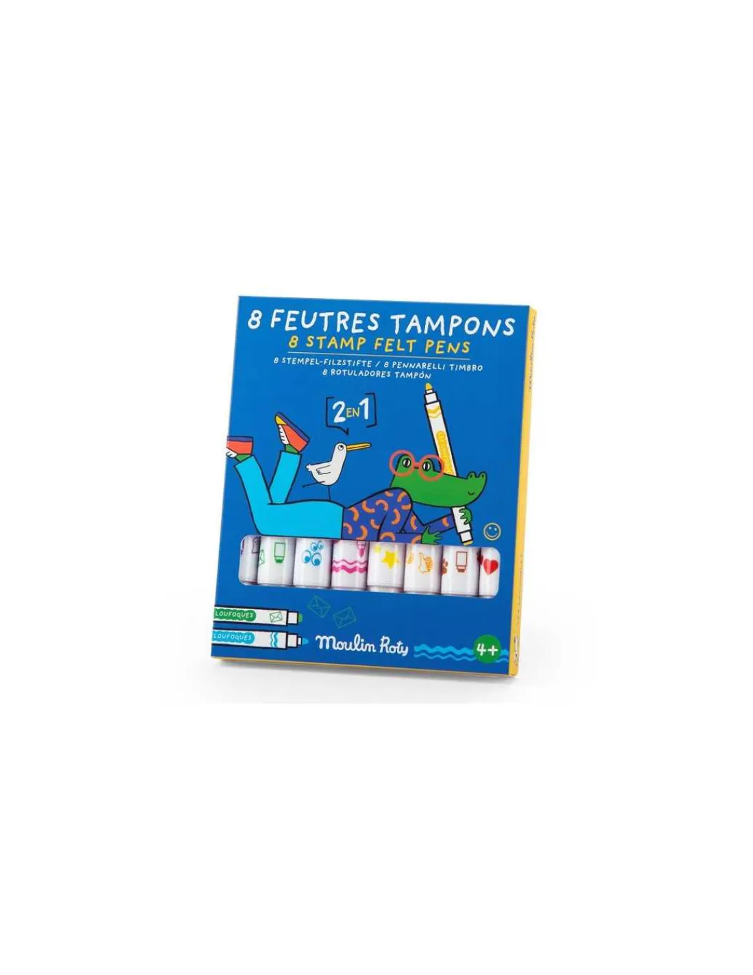 Enfant Moulin Roty 8 feutres tampons 2 en 1 Les Loufoques -