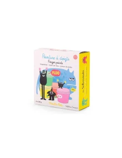 Moulin Roty 4 pots de peinture à doigts fluo Les Schmouks -