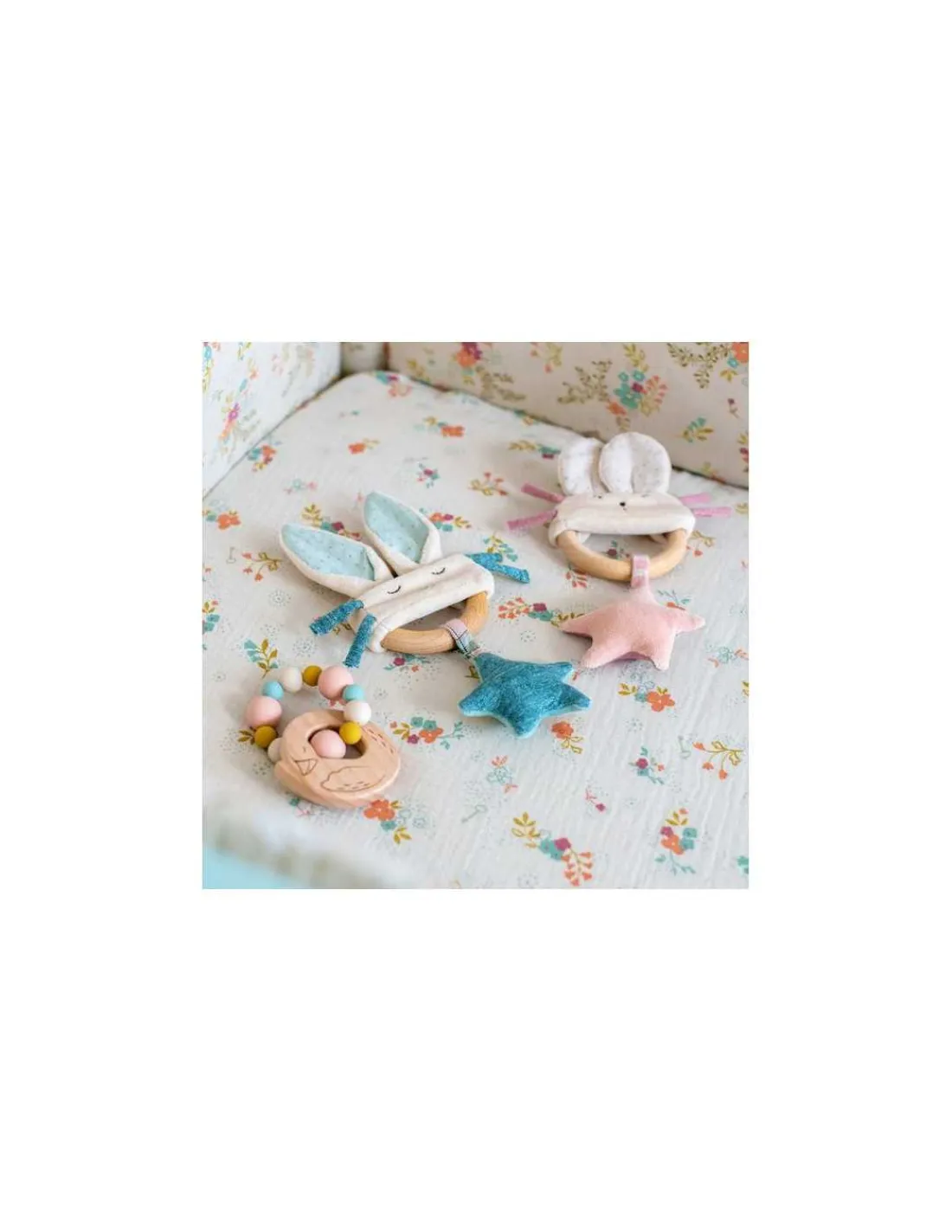 Moulin Roty Hochet anneau bois lapin bleu La petite école de danse -