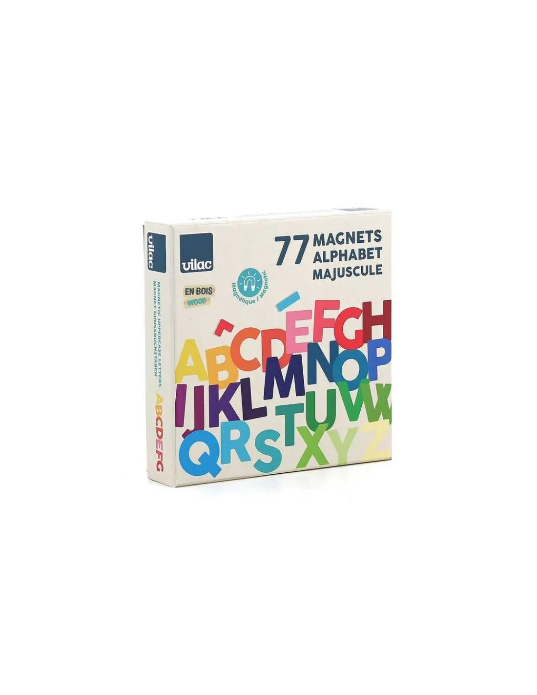 Vilac Magnets alphabet majuscules bois 77 pièces -