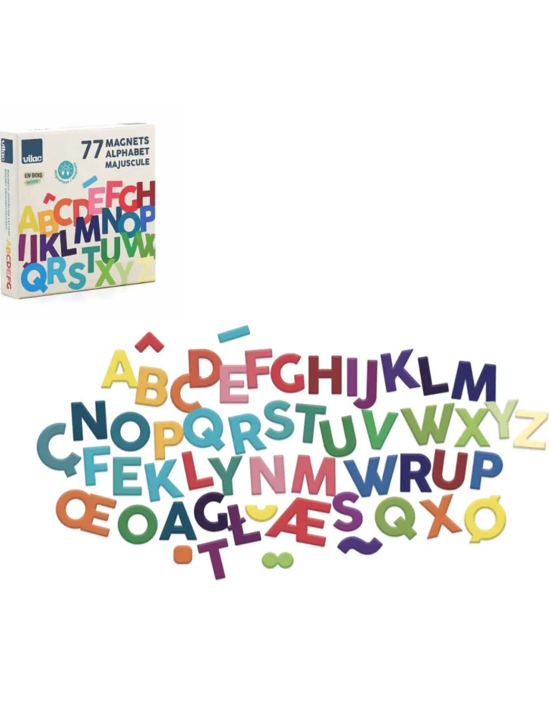 Vilac Magnets alphabet majuscules bois 77 pièces -