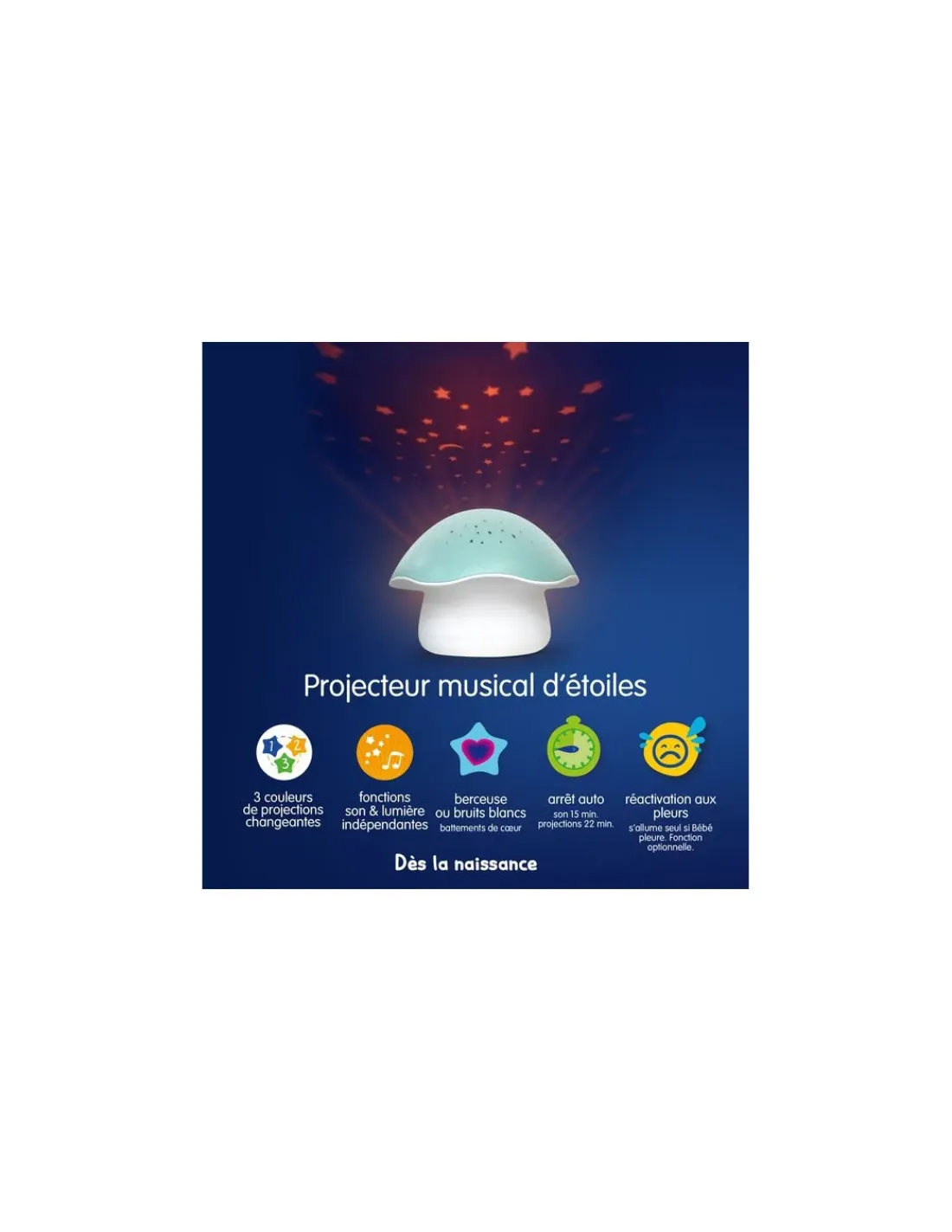 Enfant Pabobo Projecteur d’étoiles Champignon bleu -