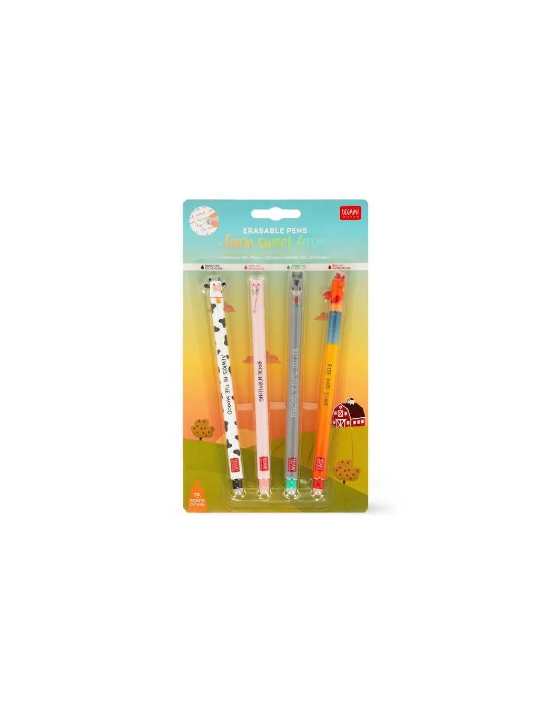 Enfant Legami Set de 4 stylos à encre gel effaçable Ferme -