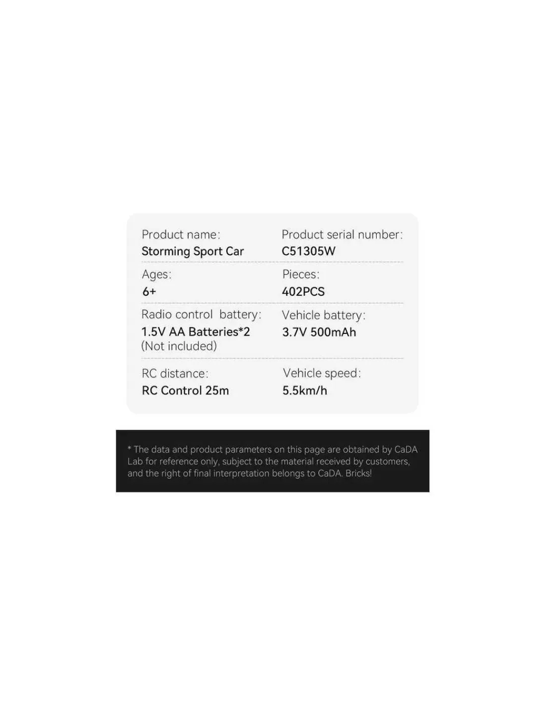 CaDA Bricks Voiture de sport Storming 402 pièces - CaDA